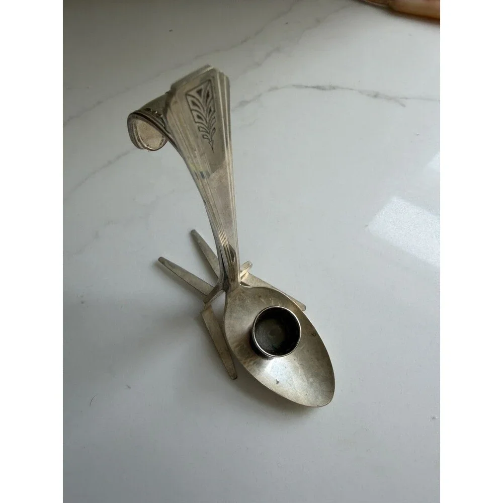 Vintage Silverplate Flatware Art Candle Holder Handmade Mid-Century Style